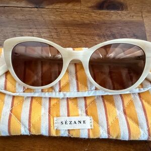 Sezane Cream Sunglasses with Yellow Case